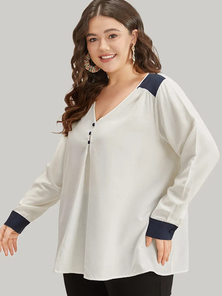 Contrast Patchwork Plicated Button Detail Blouse sold by Bloomchic product image thumbnail 2