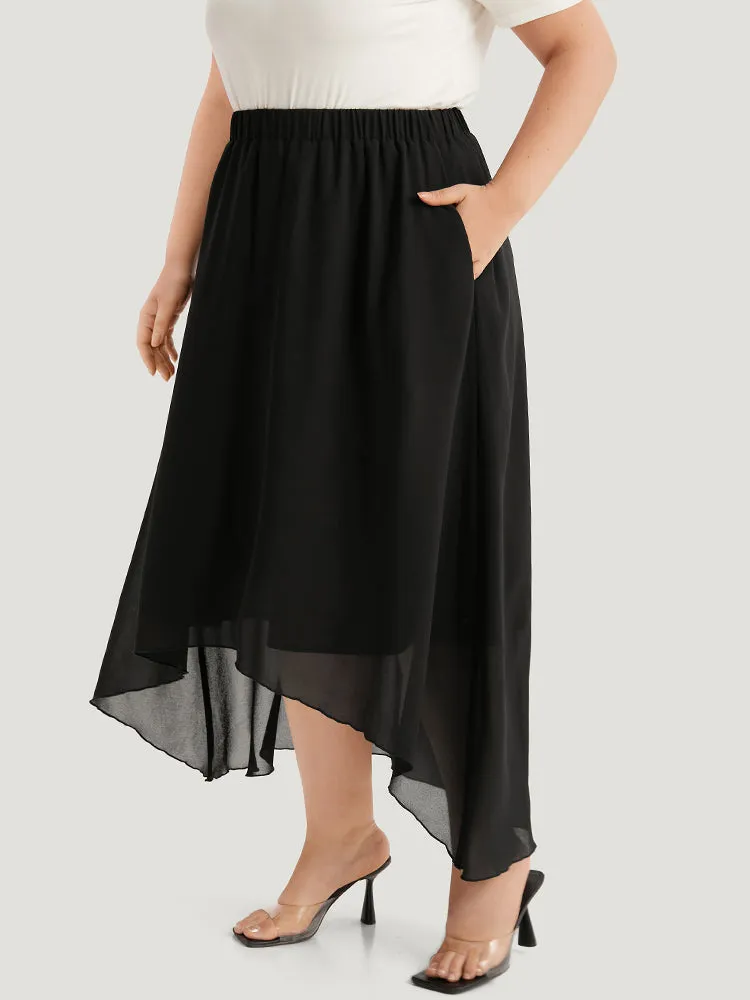 Plain Elastic Waist Pocket Mesh High Low Hem Skirt sold by Bloomchic product image thumbnail 2