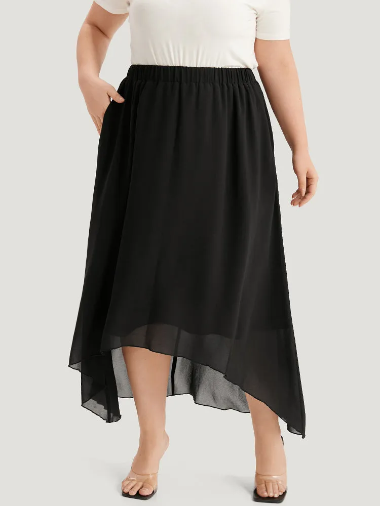 Plain Elastic Waist Pocket Mesh High Low Hem Skirt sold by Bloomchic product image thumbnail 3
