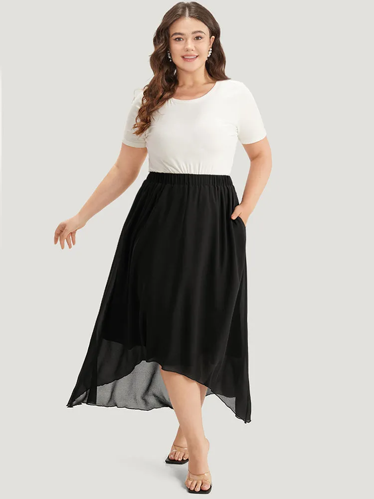 Plain Elastic Waist Pocket Mesh High Low Hem Skirt sold by Bloomchic product image thumbnail 4