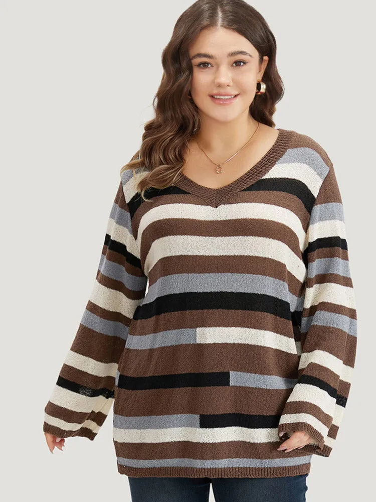 Striped Colorblock Contrast V Neck Pullover sold by Bloomchic product image thumbnail 5