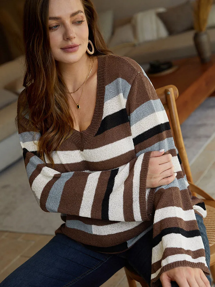 Striped Colorblock Contrast V Neck Pullover sold by Bloomchic product image thumbnail 2