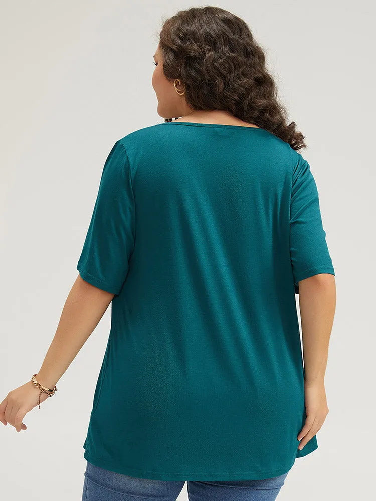 Plain Ruched V Neck Ruffle Sleeve T-shirt sold by Bloomchic product image thumbnail 2