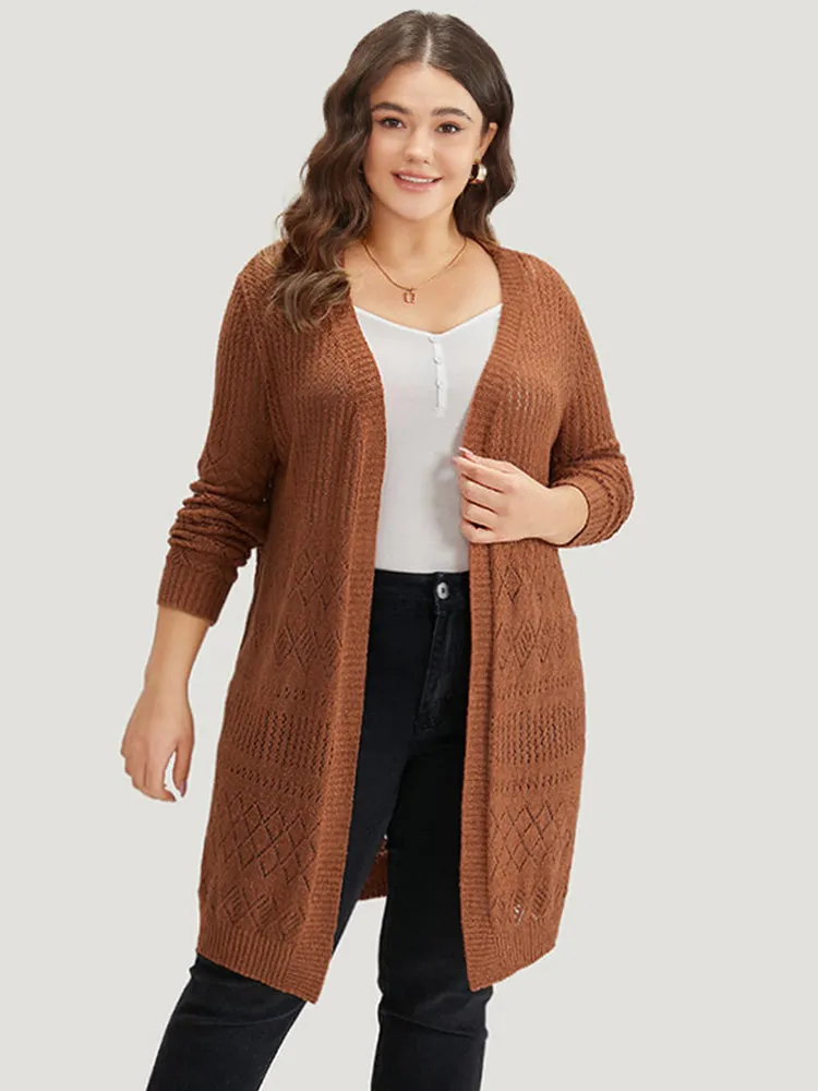 Solid Geometric Hollow Out Open Front Cardigan sold by Bloomchic