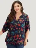 Floral Print Notched Tab Sleeve Blouse sold by Bloomchic