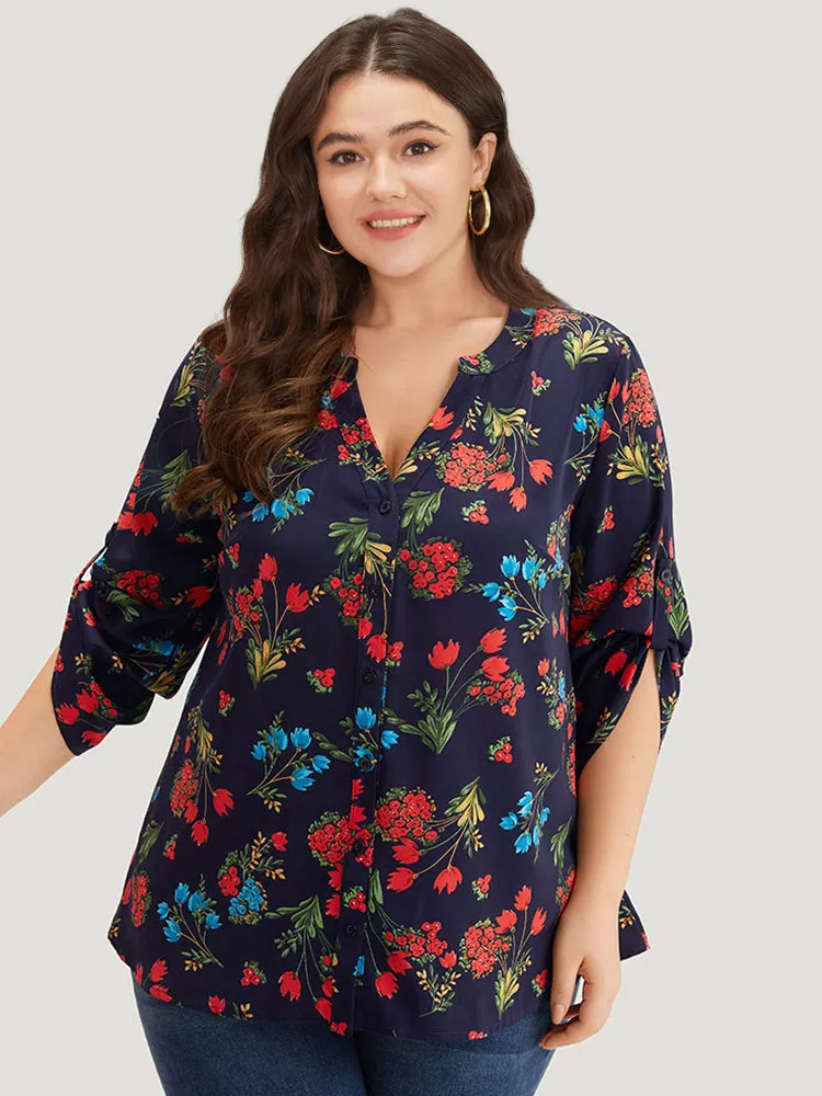 Floral Print Notched Tab Sleeve Blouse sold by Bloomchic product image thumbnail 2
