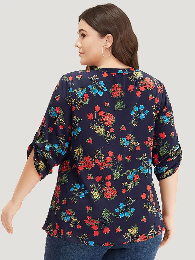 Floral Print Notched Tab Sleeve Blouse sold by Bloomchic product image thumbnail 5
