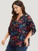 Floral Print Notched Tab Sleeve Blouse sold by Bloomchic