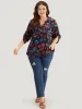Floral Print Notched Tab Sleeve Blouse sold by Bloomchic