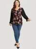 Floral Print Patchwork Wrap Ties Lantern Sleeve Blouse sold by Bloomchic