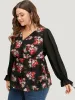 Floral Print Patchwork Wrap Ties Lantern Sleeve Blouse sold by Bloomchic