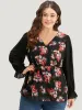 Floral Print Patchwork Wrap Ties Lantern Sleeve Blouse sold by Bloomchic