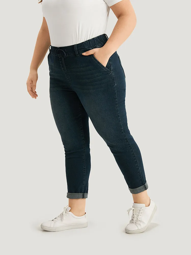 Plain Drawstring Front Roll Hem Jeans sold by Bloomchic product image thumbnail 5