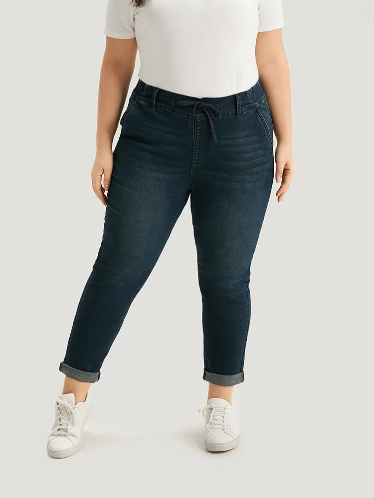 Plain Drawstring Front Roll Hem Jeans sold by Bloomchic product image thumbnail 4