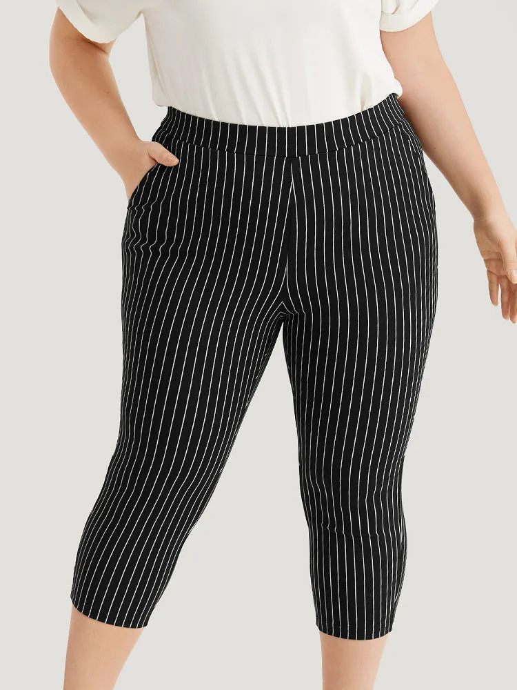 Striped High Rise Pocket Elastic Waist Skinny Pants sold by Bloomchic