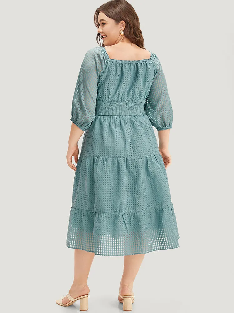 Plain Gathered Texture Shirred Pocket Lantern Sleeve Dress sold by Bloomchic product image thumbnail 2