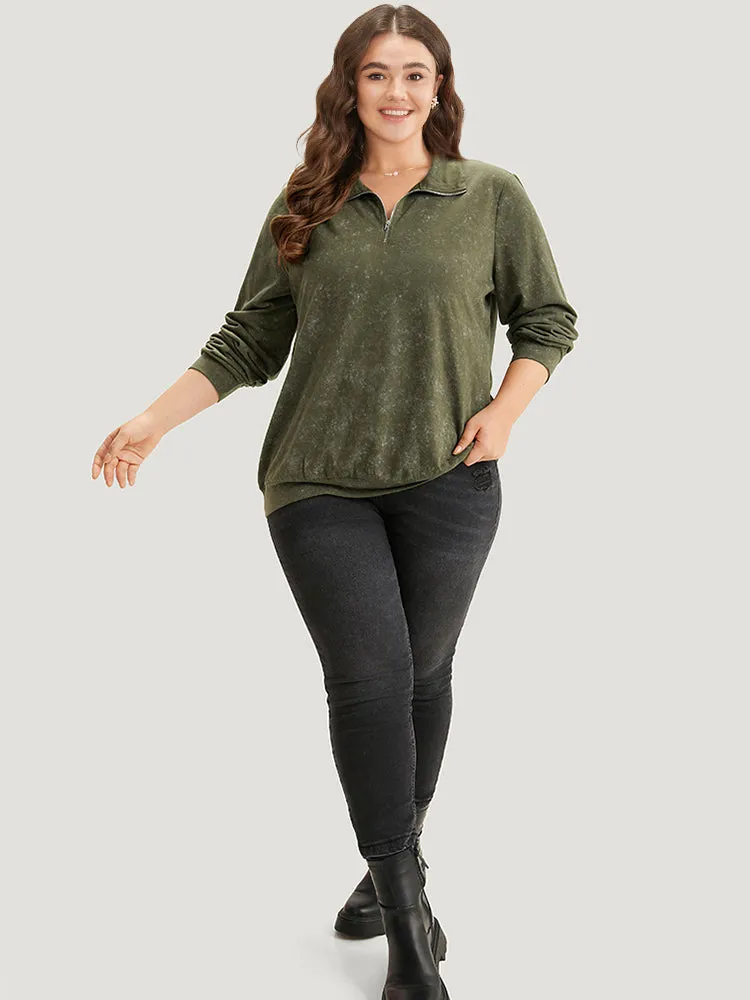 Lapel Collar Zipper Elastic Hem Sweatshirt sold by Bloomchic product image thumbnail 4