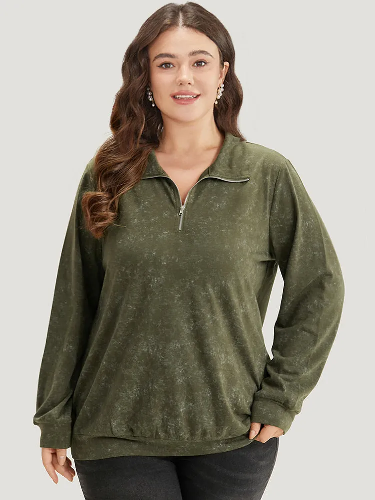 Lapel Collar Zipper Elastic Hem Sweatshirt sold by Bloomchic product image thumbnail 5