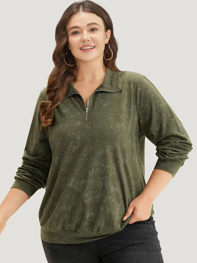 Lapel Collar Zipper Elastic Hem Sweatshirt sold by Bloomchic product image thumbnail 2