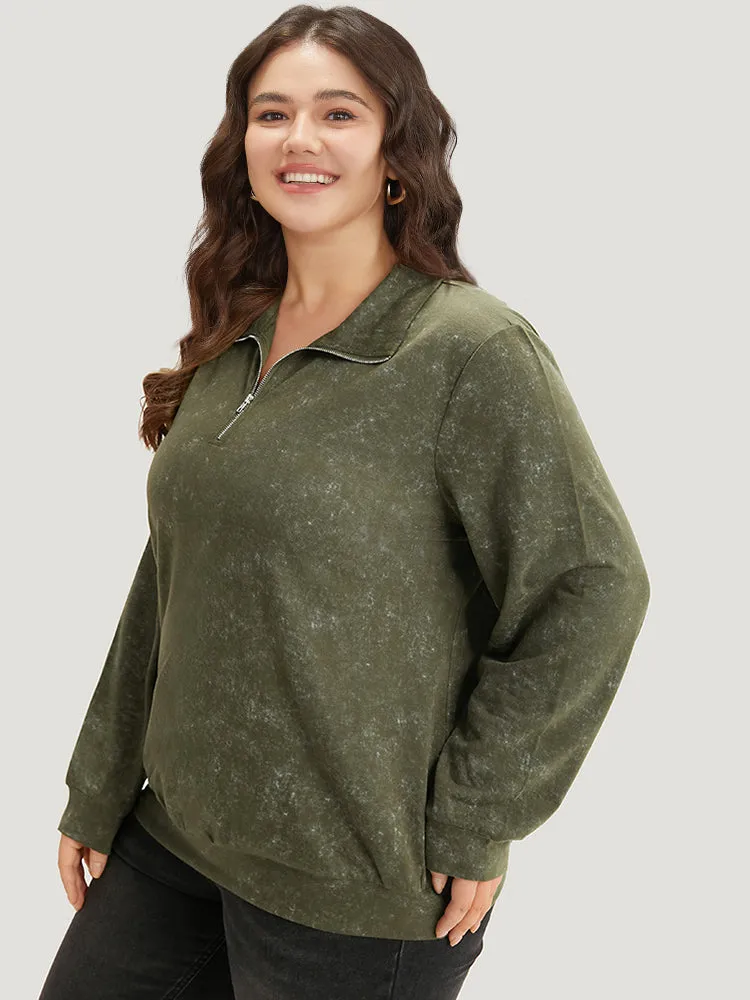 Lapel Collar Zipper Elastic Hem Sweatshirt sold by Bloomchic product image thumbnail 3