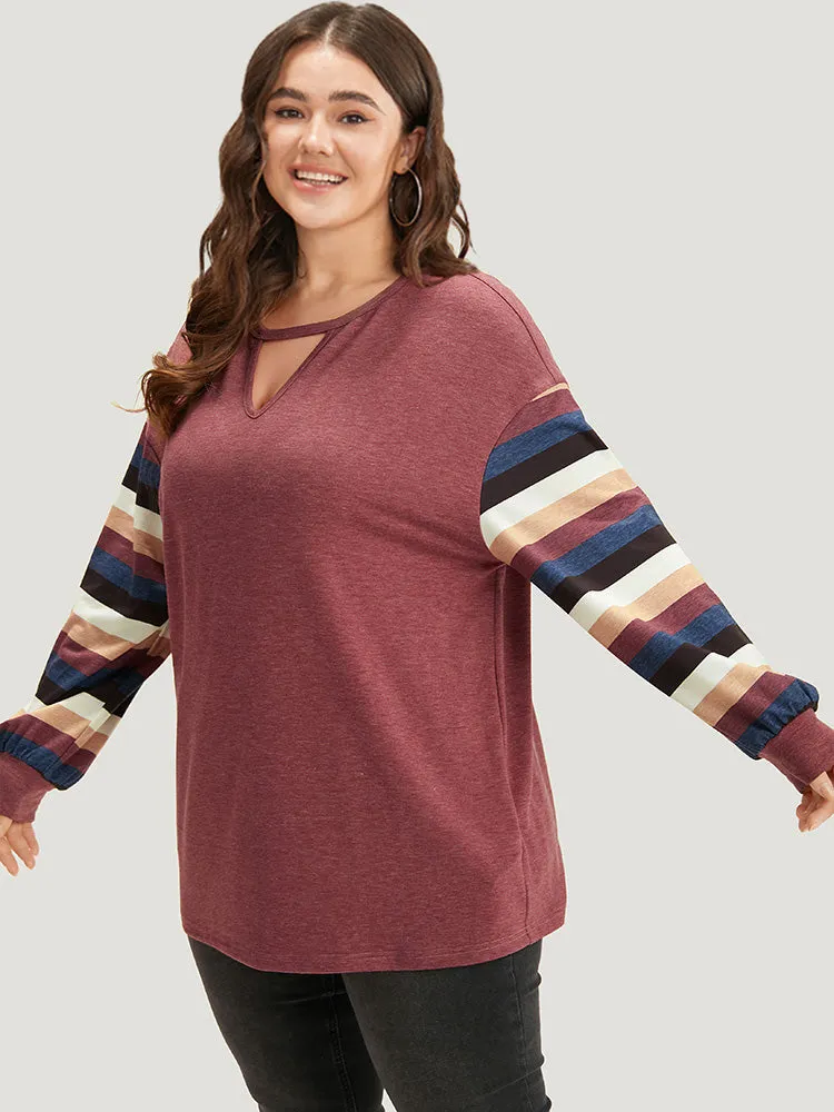 Striped Contrast Keyhole Elastic Cuffs Sweatshirt sold by Bloomchic product image thumbnail 4