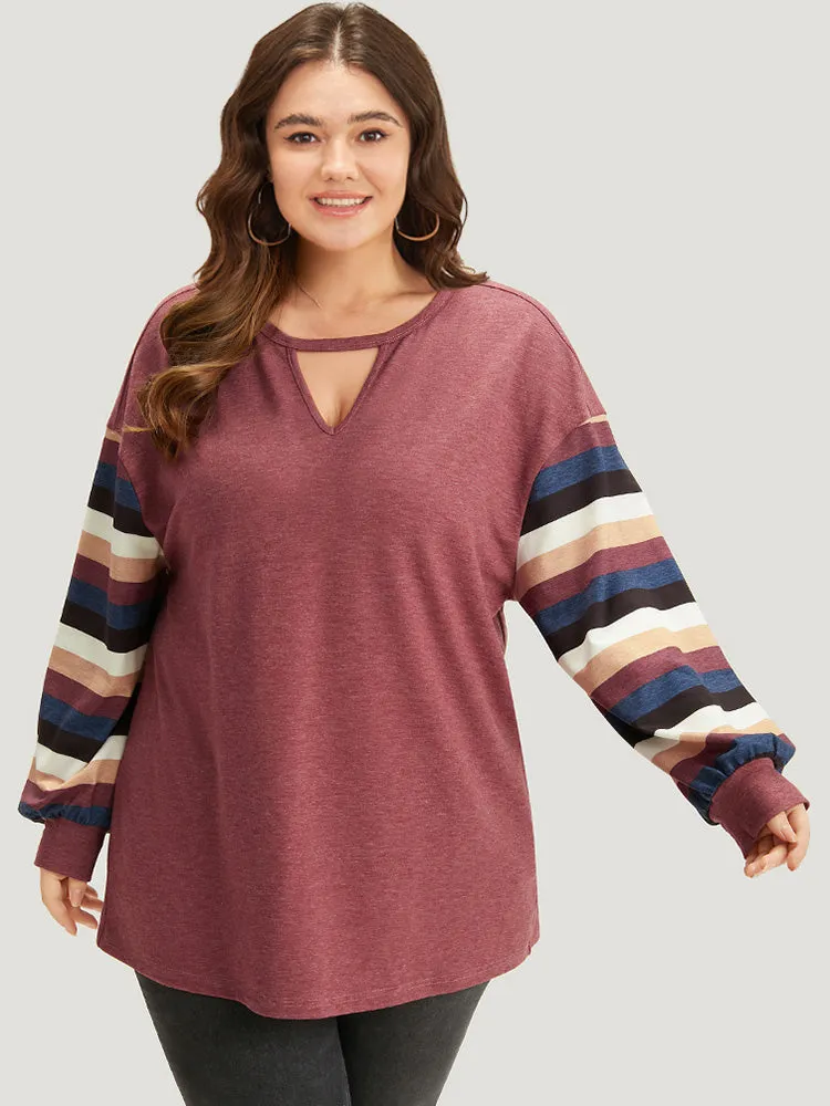 Striped Contrast Keyhole Elastic Cuffs Sweatshirt sold by Bloomchic