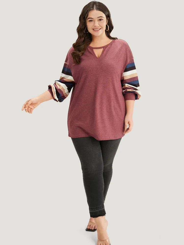 Striped Contrast Keyhole Elastic Cuffs Sweatshirt sold by Bloomchic product image thumbnail 5