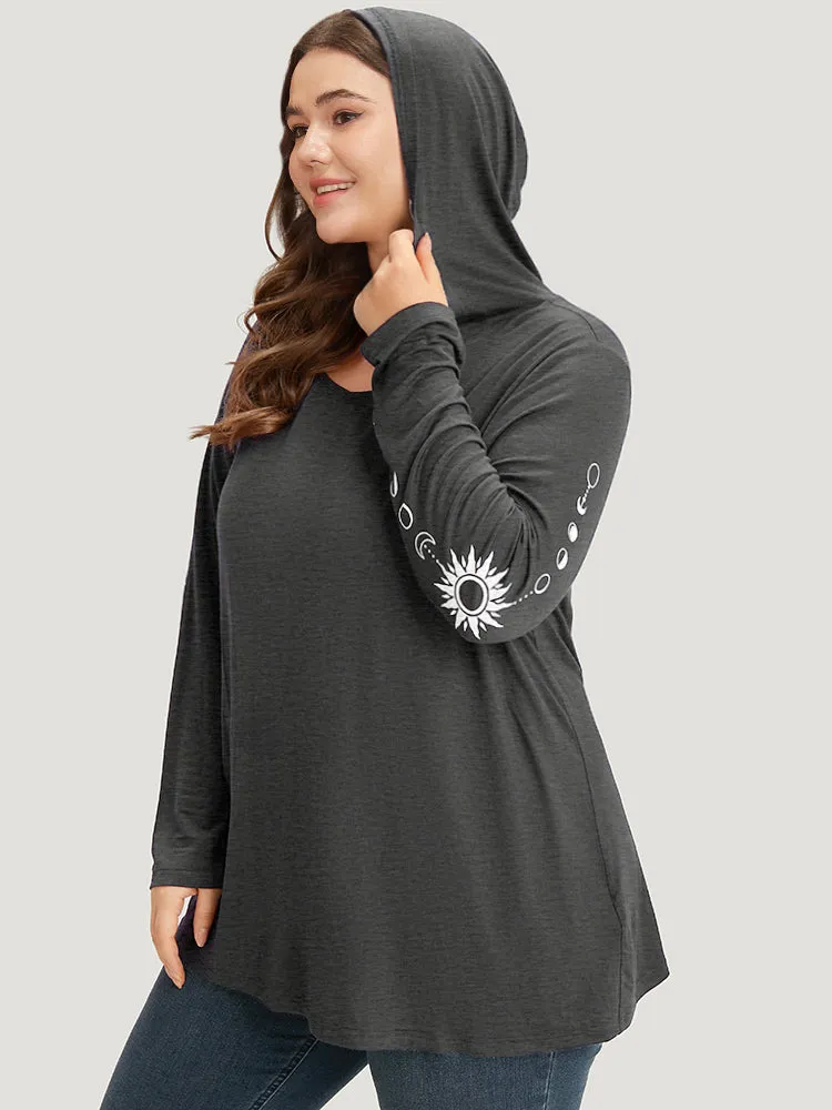 Moon & Star Print Hooded Long Sleeve T-shirt sold by Bloomchic product image thumbnail 3
