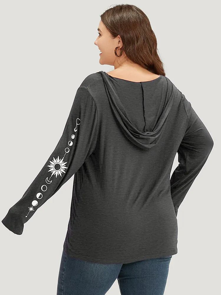 Moon & Star Print Hooded Long Sleeve T-shirt sold by Bloomchic product image thumbnail 2