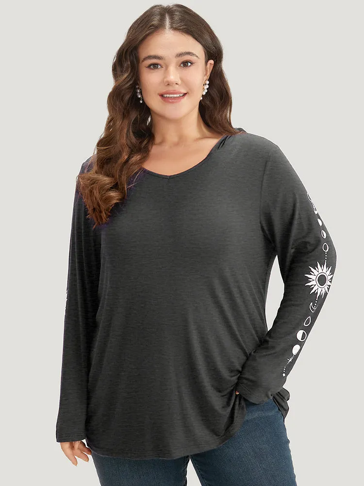 Moon & Star Print Hooded Long Sleeve T-shirt sold by Bloomchic