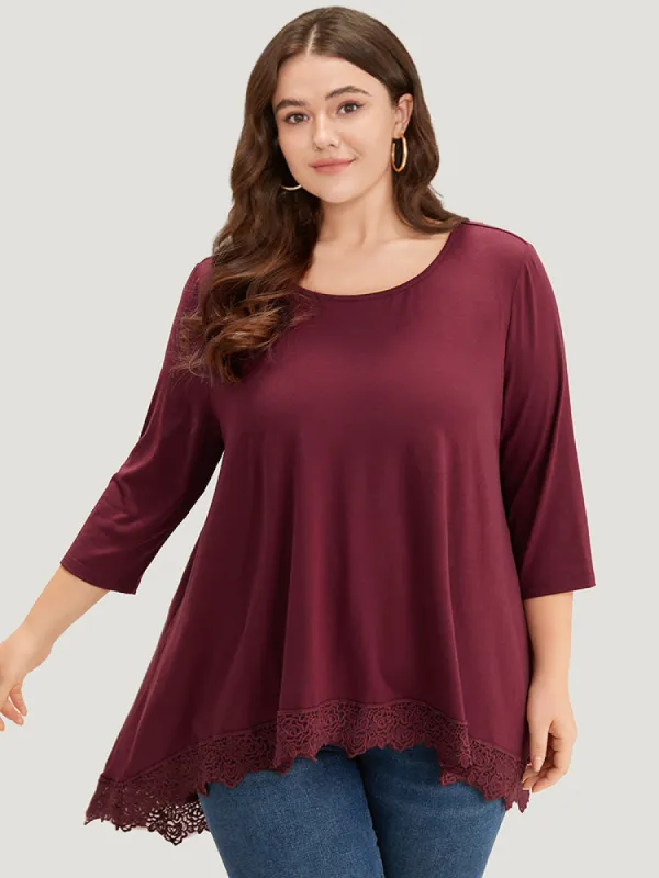 Plain Guipure Lace High Low Hem T-shirt sold by Bloomchic