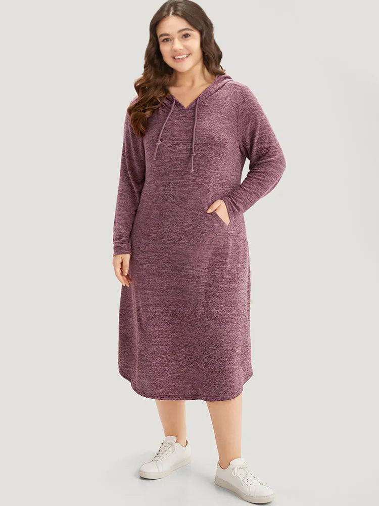 Plain Heather Pocket Split Hem Hooded Dress sold by Bloomchic product image thumbnail 4