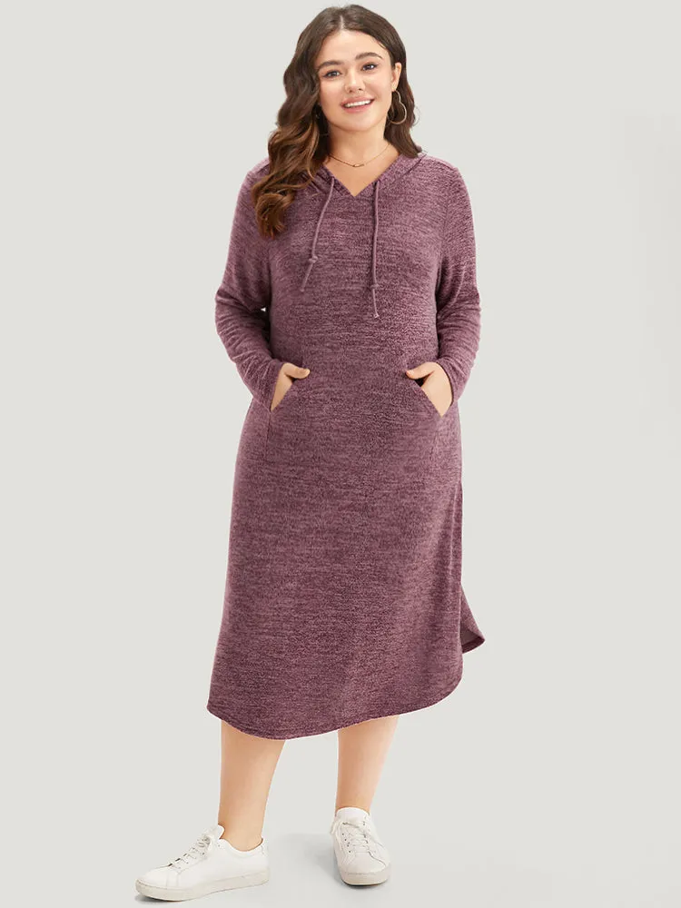Plain Heather Pocket Split Hem Hooded Dress sold by Bloomchic