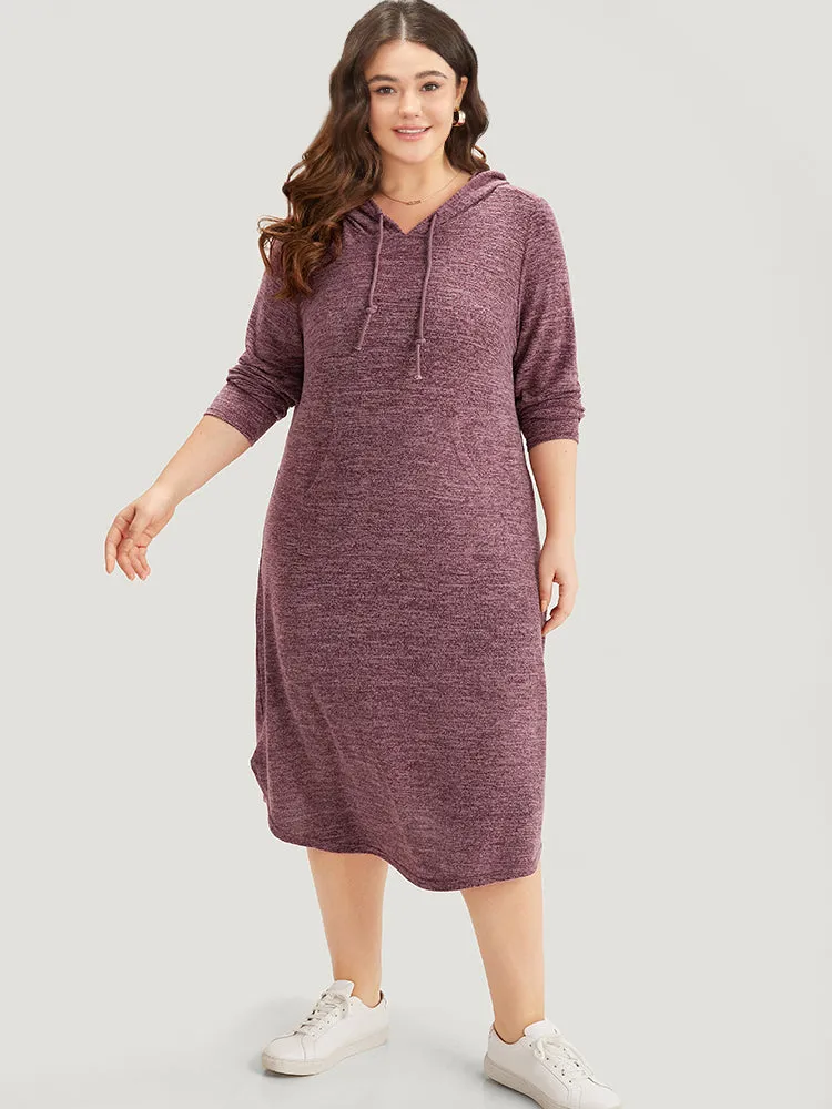 Plain Heather Pocket Split Hem Hooded Dress sold by Bloomchic product image thumbnail 5