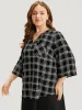 Plaid V Neck Button Up Tab Sleeve Woven Top sold by Bloomchic
