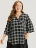 Plaid V Neck Button Up Tab Sleeve Woven Top sold by Bloomchic