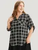 Plaid V Neck Button Up Tab Sleeve Woven Top sold by Bloomchic