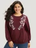 Silhouette Floral Print Embroidered Crew Neck Sweatshirt sold by Bloomchic