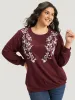 Silhouette Floral Print Embroidered Crew Neck Sweatshirt sold by Bloomchic