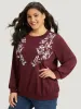 Silhouette Floral Print Embroidered Crew Neck Sweatshirt sold by Bloomchic