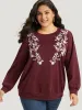 Silhouette Floral Print Embroidered Crew Neck Sweatshirt sold by Bloomchic