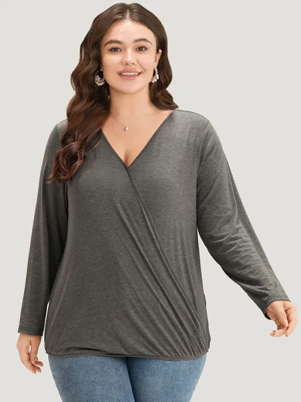 Plain Heather Gathered Wrap T-shirt sold by Bloomchic
