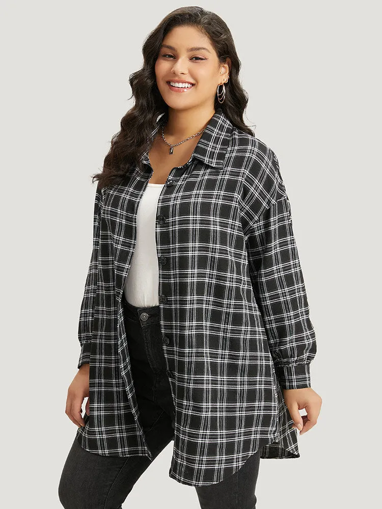 Plaid Button Fly Curved Hem Shirt Collar Coat sold by Bloomchic product image thumbnail 3