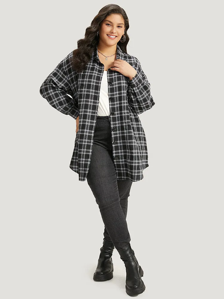 Plaid Button Fly Curved Hem Shirt Collar Coat sold by Bloomchic product image thumbnail 4