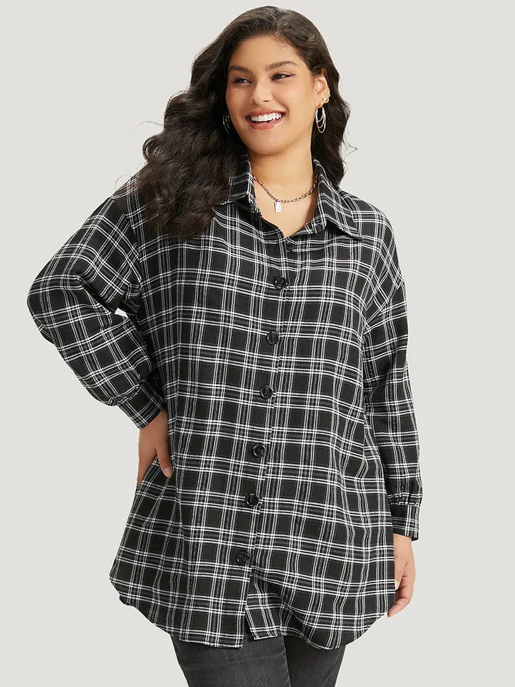 Plaid Button Fly Curved Hem Shirt Collar Coat sold by Bloomchic product image thumbnail 5