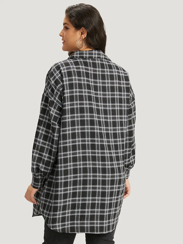 Plaid Button Fly Curved Hem Shirt Collar Coat sold by Bloomchic product image thumbnail 2