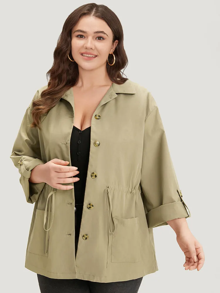Plain Button Fly Pocket Drawstring Cuffed Sleeve Jacket sold by Bloomchic product image thumbnail 5