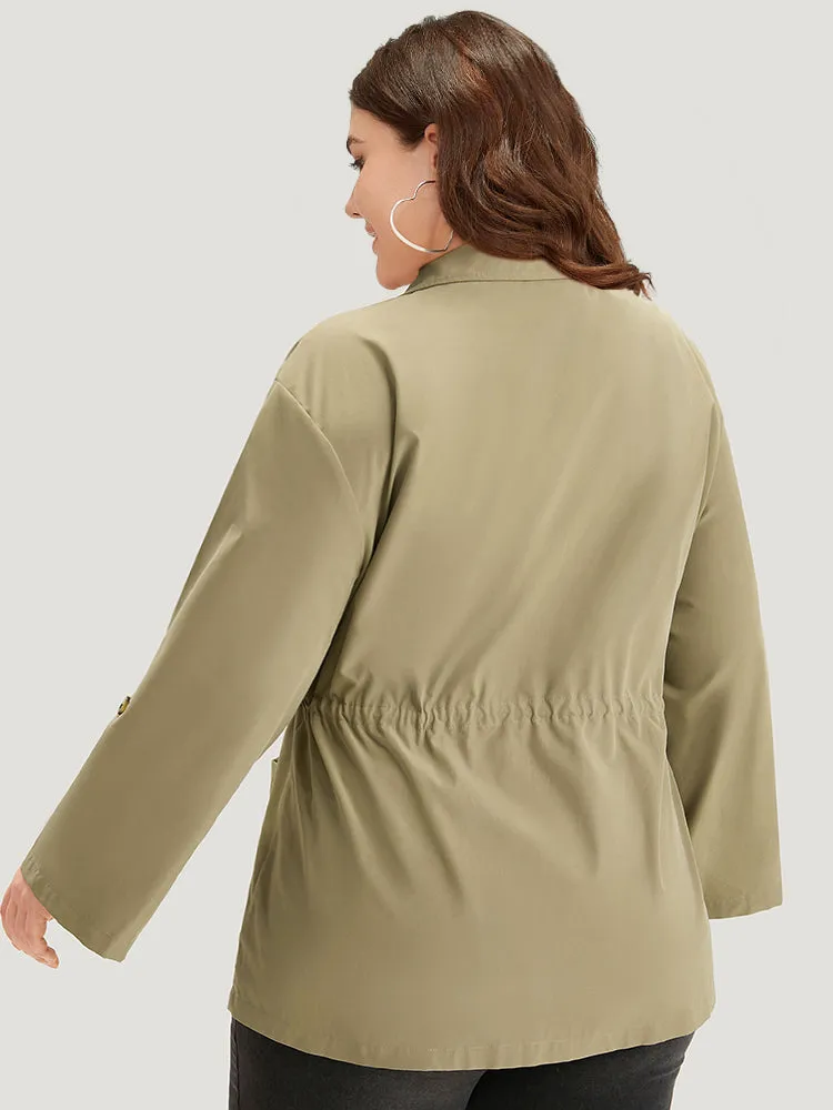Plain Button Fly Pocket Drawstring Cuffed Sleeve Jacket sold by Bloomchic product image thumbnail 2