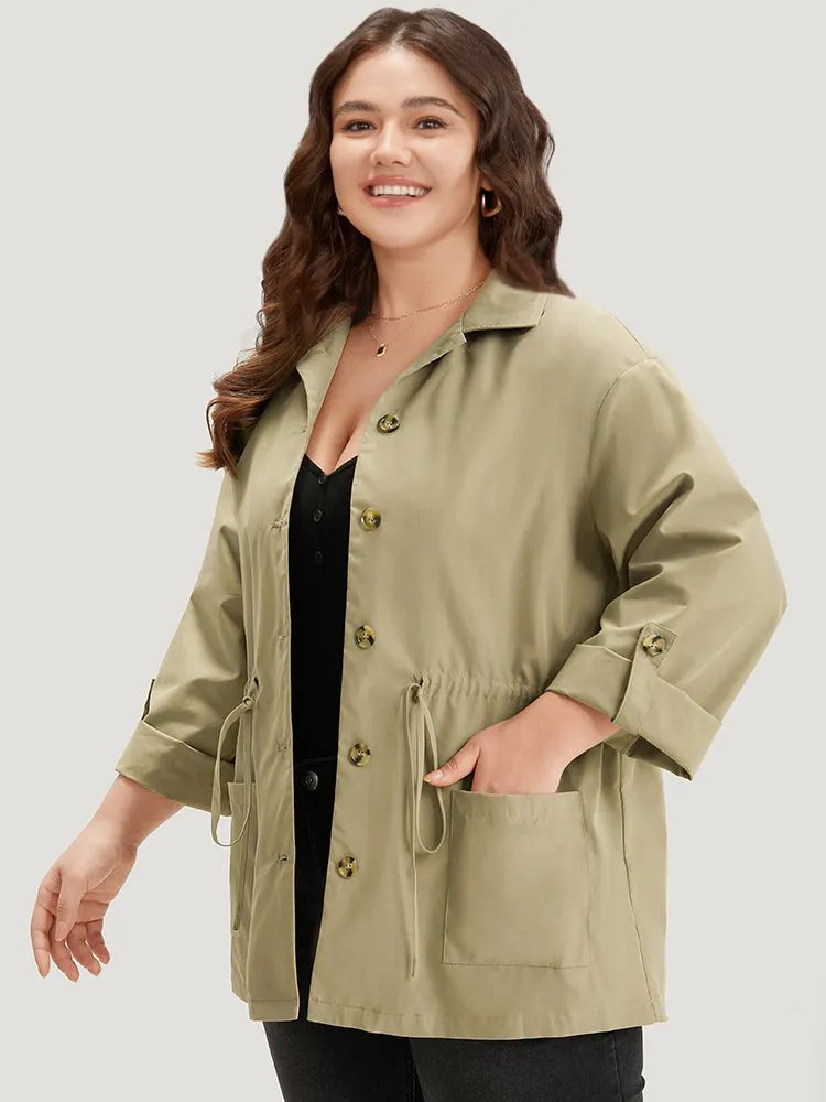 Plain Button Fly Pocket Drawstring Cuffed Sleeve Jacket sold by Bloomchic product image thumbnail 3