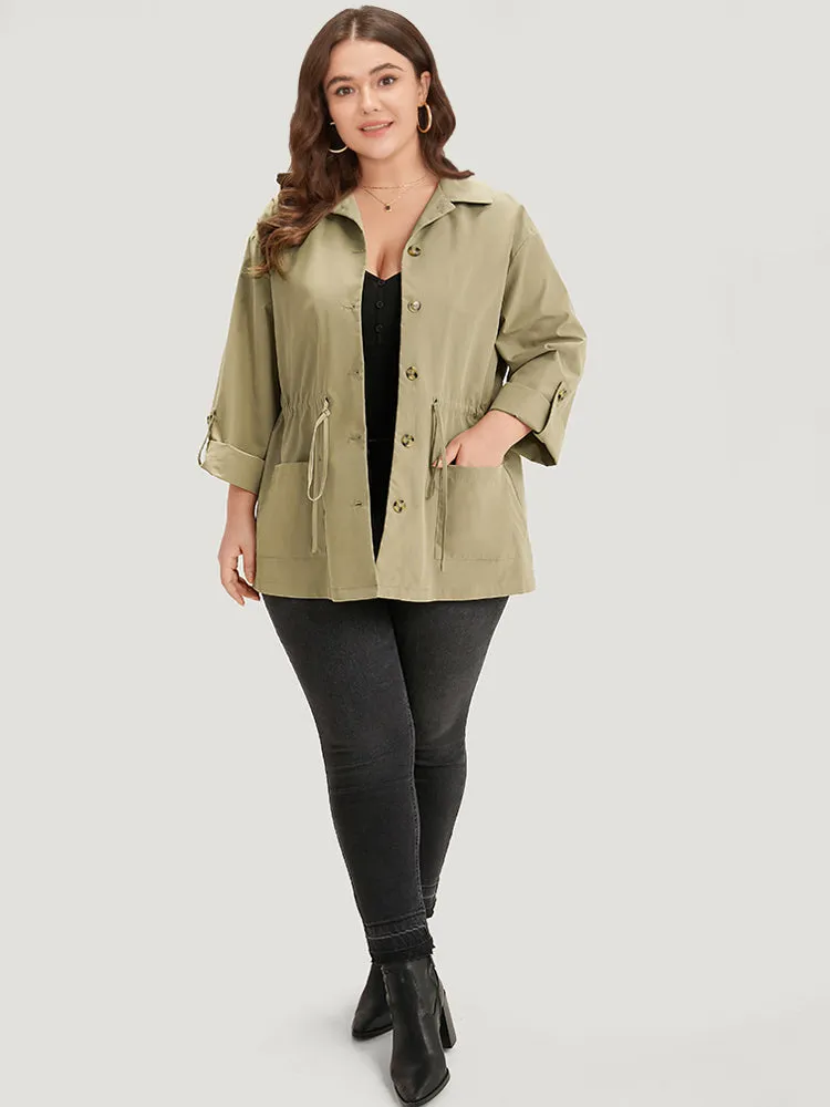 Plain Button Fly Pocket Drawstring Cuffed Sleeve Jacket sold by Bloomchic product image thumbnail 4
